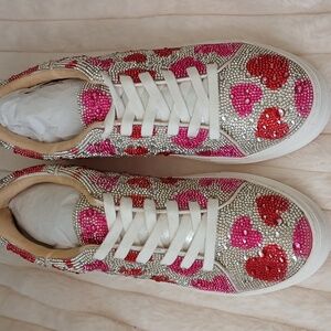 Betsey Johnson Rhinestone Heart Sneakers Size 10